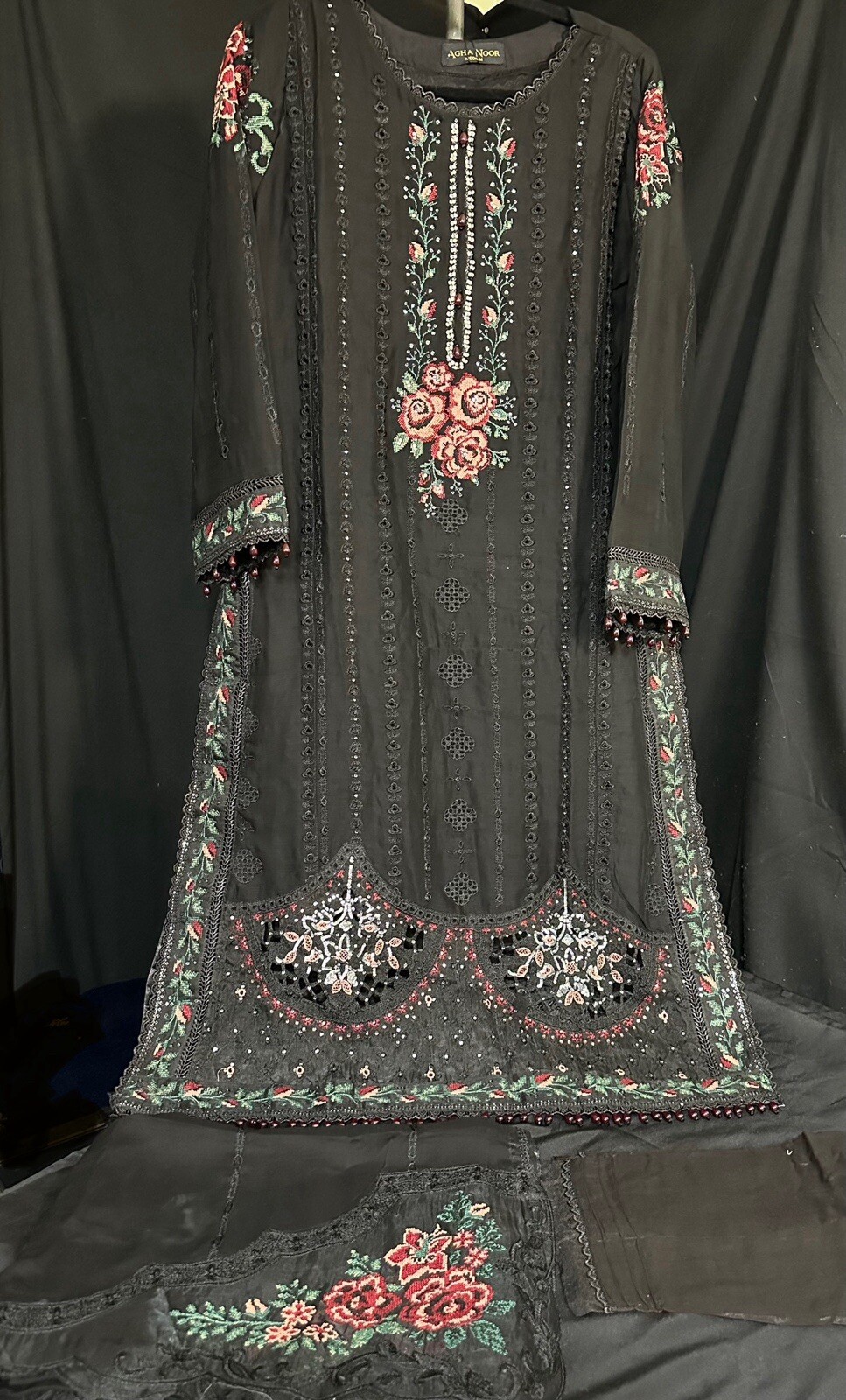 Beautiful Premium Chiffon Emb/Seq 3 Pc Suit – Extra Large Size Available – $85