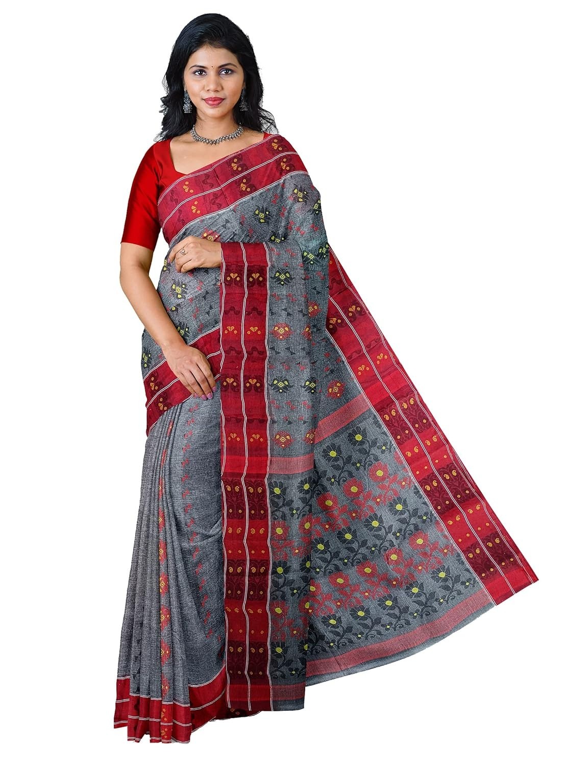 Women’s Pure Cotton Baluchari Saree Bengali Tant without Blouse Piece