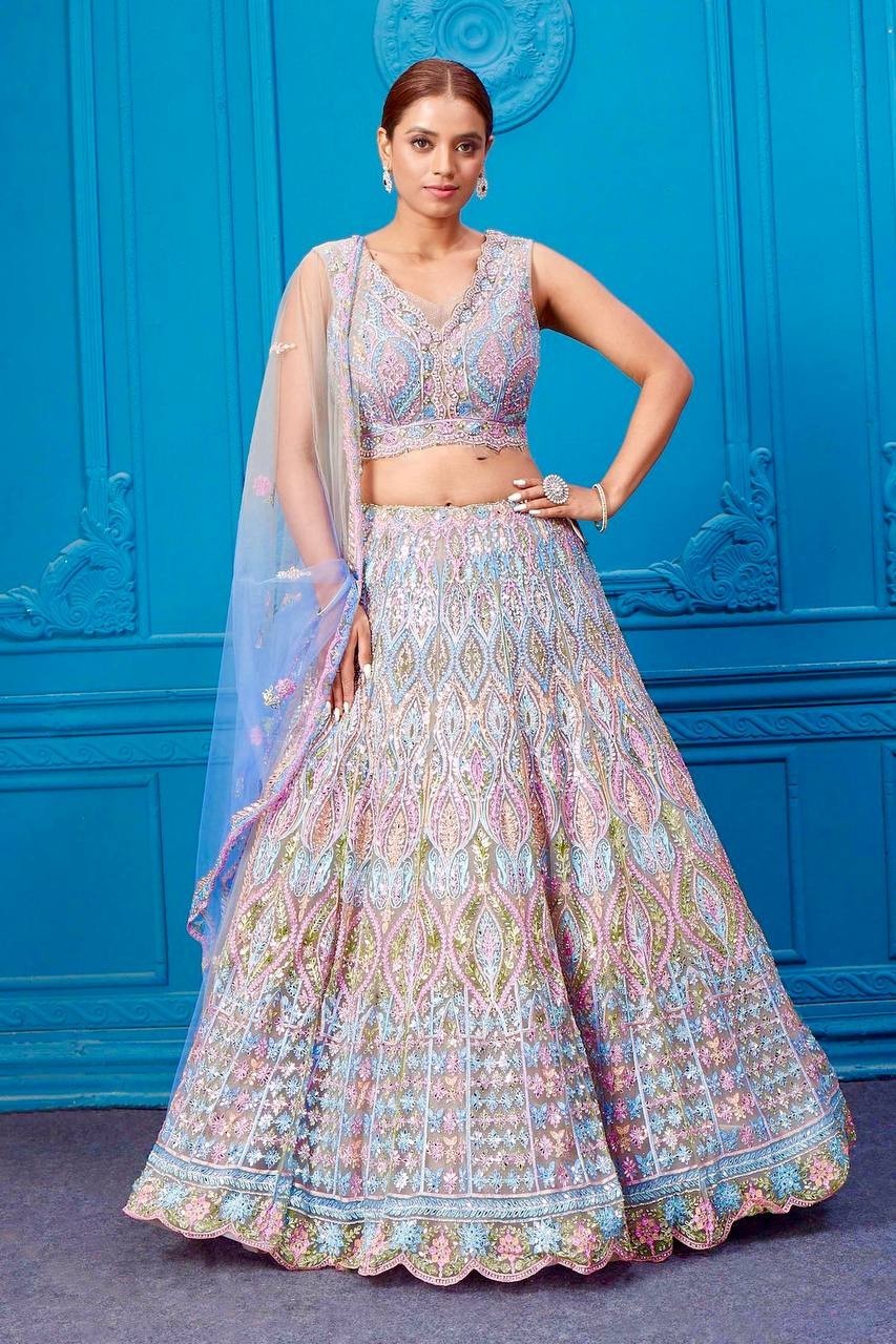 Indian Style Heavy Soft Net Lehenga Choli With Dupatta For Engagement Wear