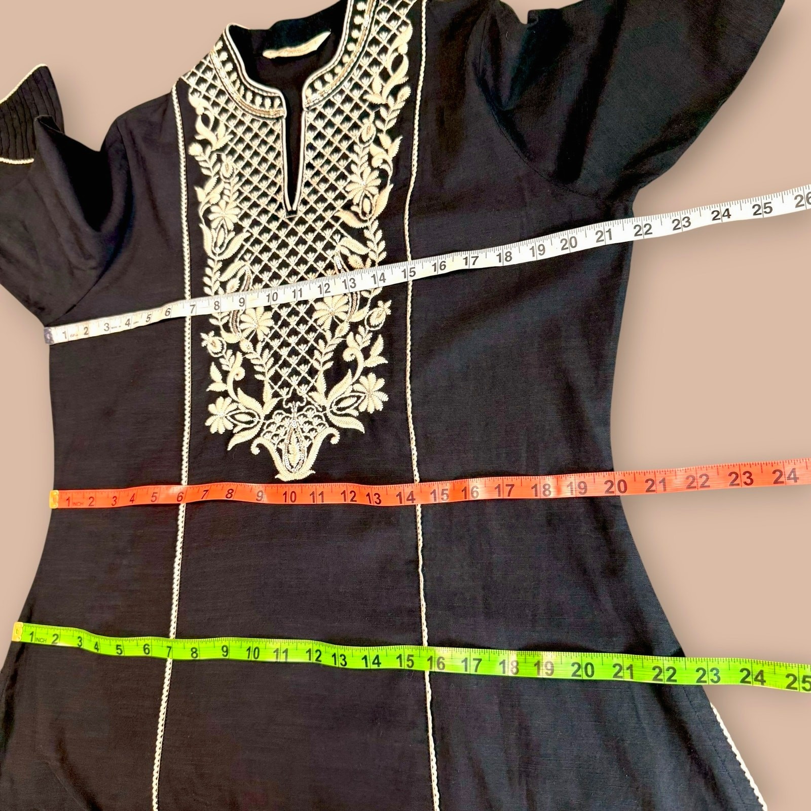 Nayam By Lakshita Linen Blend Embroidered Indian Kurta Tunic Top Womens L Black