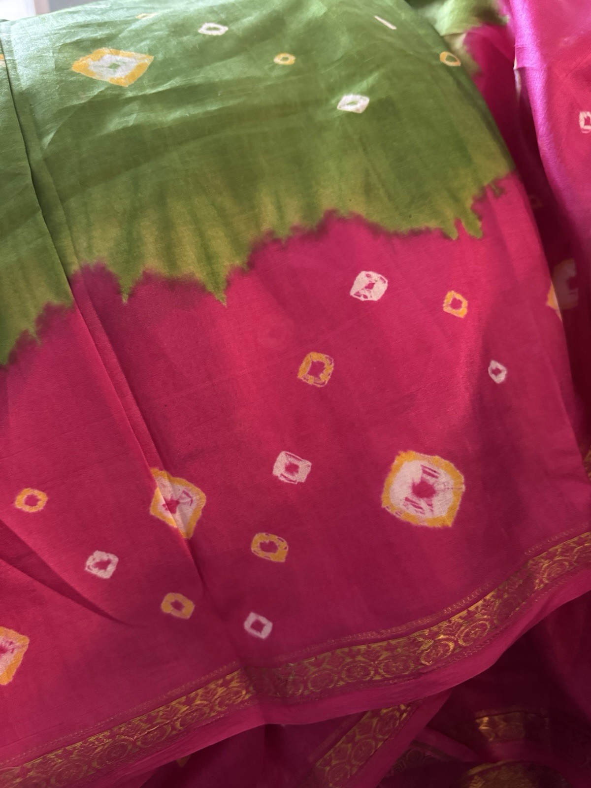 Silk Pink Green Saree with jamdani work.
