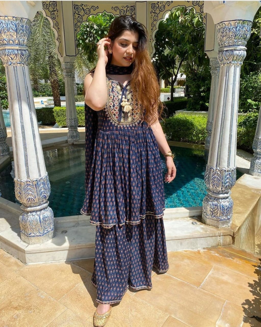 Women’s Printed Cotton Sharara Suit Set with Dupatta Embroidered Ethnic Dress