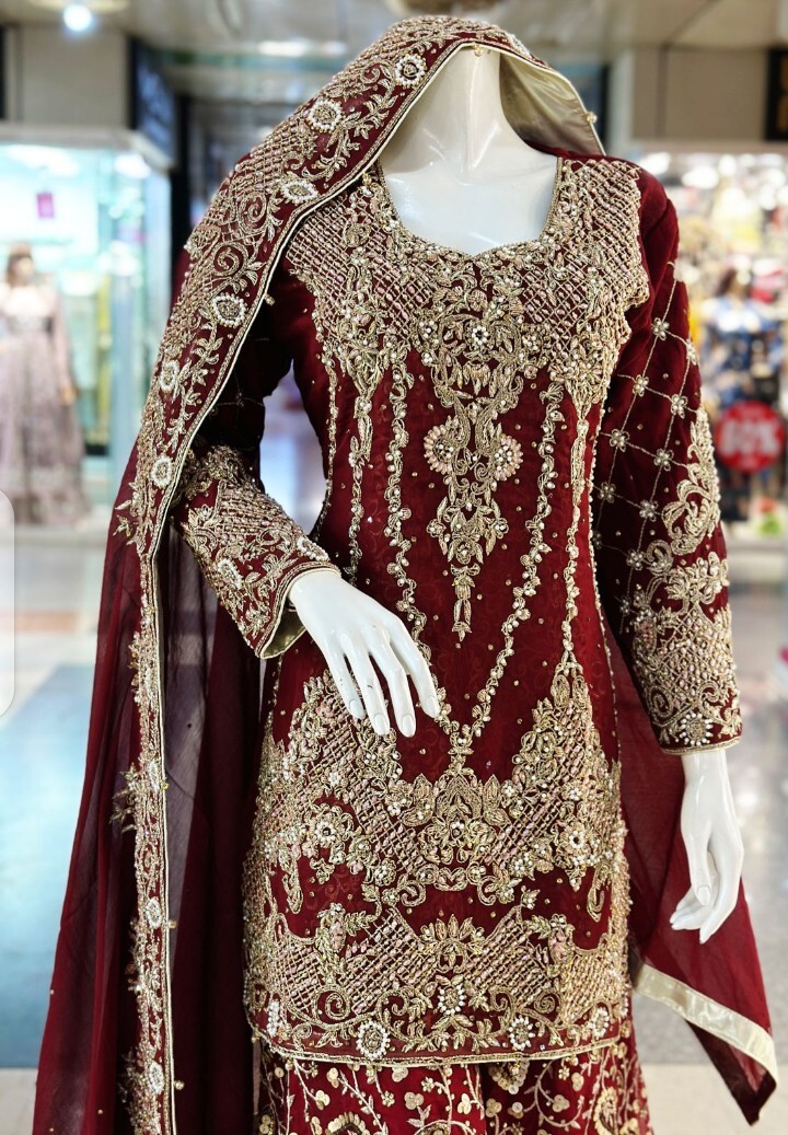 Pakistani Wedding Collection Fully Heavy Handwork Shirt, Dupatta With Gharara