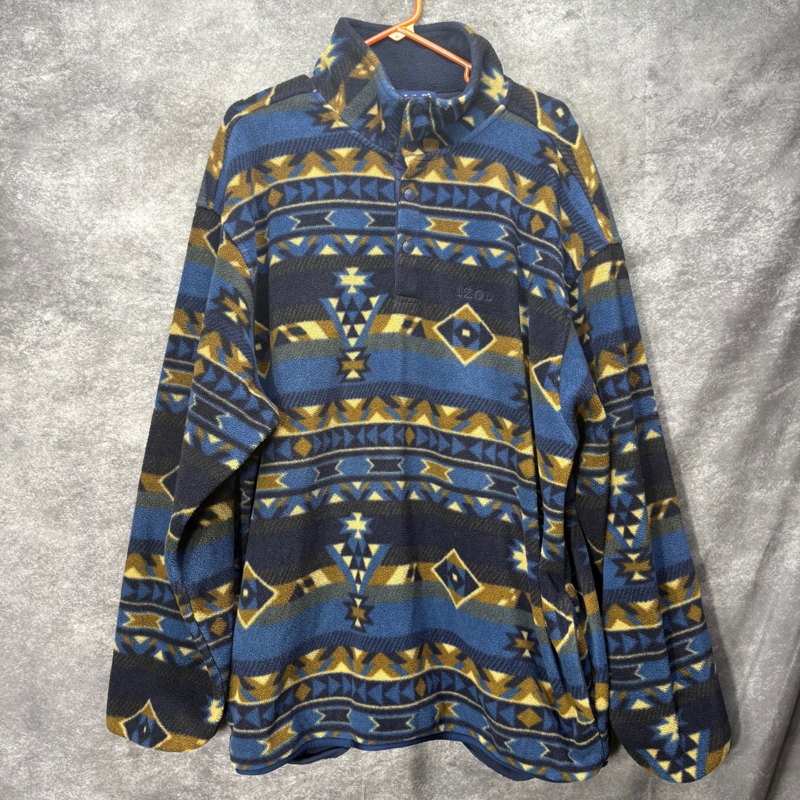 VTG 90s Izod Aztec Southwestern Fleece Pullover Jacket Mens XL Blue Brown Tribal