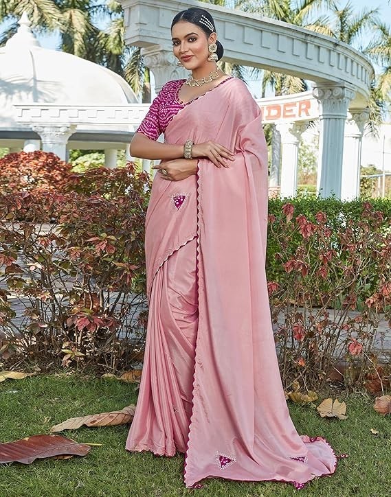 Women’s Cotton Silk Patch and Stone Work Saree With Unstitched Blouse Piece