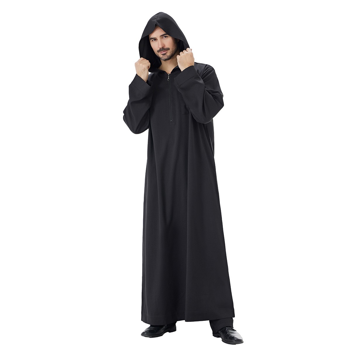 Men Islamic Robe Arab Caftan Muslim Hooded Dubai Thobe Jubba Dishdasha Thoub New