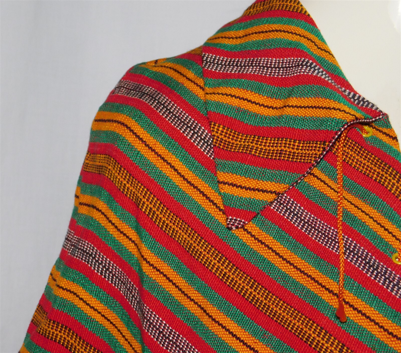 Vtg S.C. VIZCARRA Woven Multi-color Striped Lace Up Collared Cape Poncho Sz M