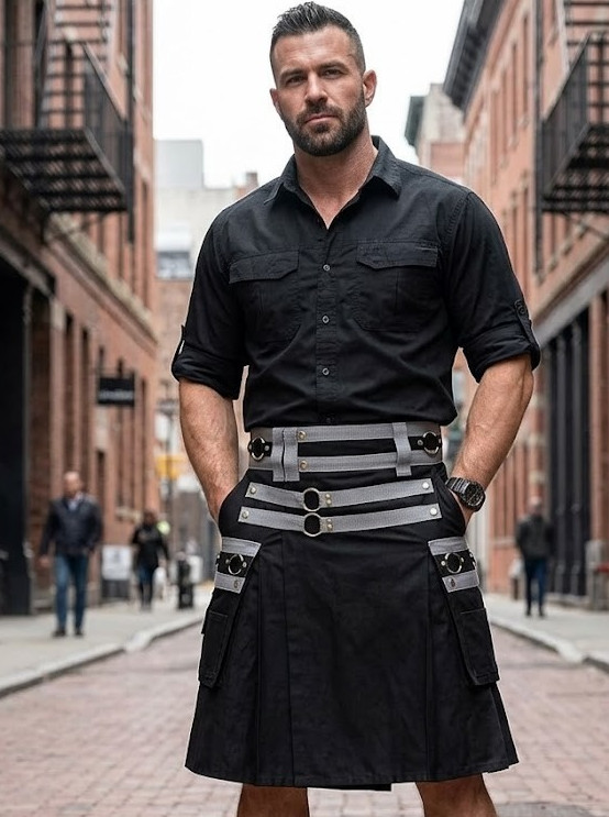Men’s Scottish Elegant Black Utility Kit with White Nylons