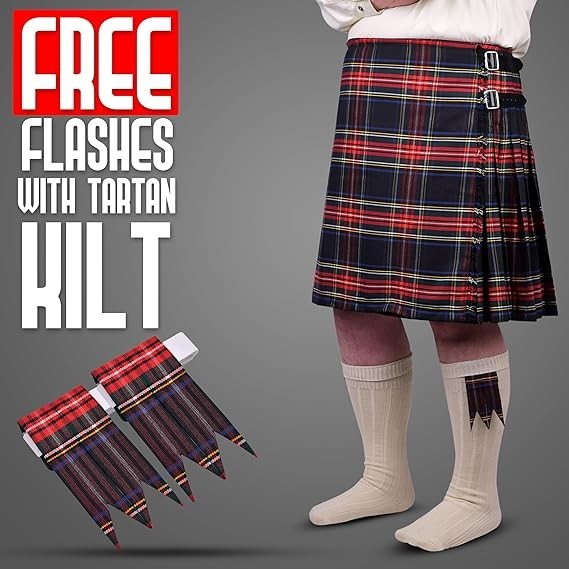 Kilt for Men I Scottish Tartan Kilt Polyviscose 8 Yard Traditional Mens Kilt