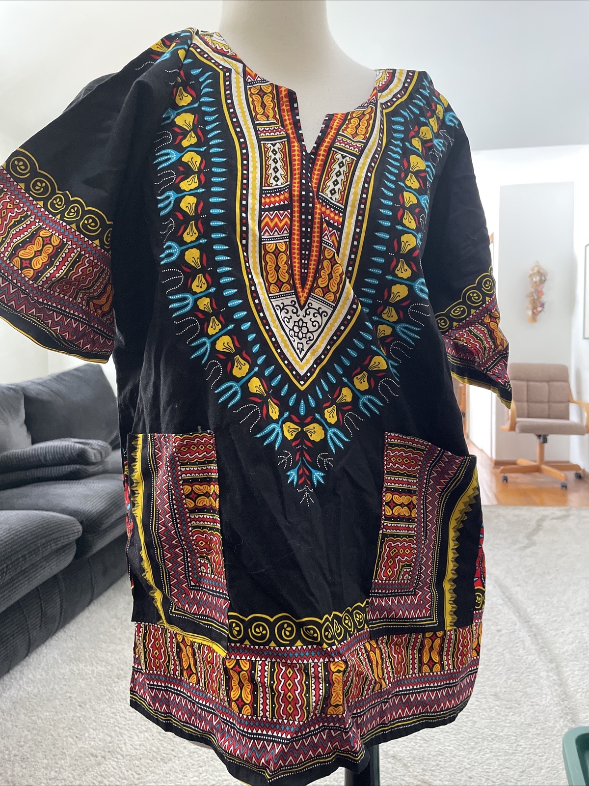 Mama & Papa African Style Dashiki Multi Color Short Sleeve Top Size Medium