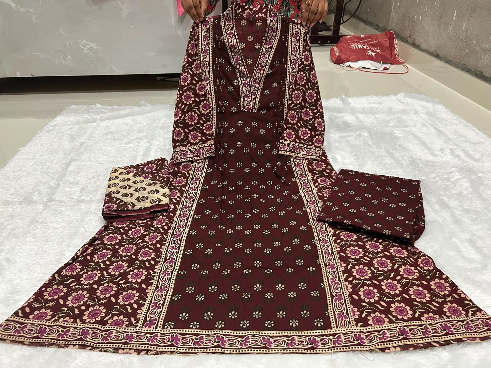 Designer Hand Block Printed Salwar Suit Indian Women’s Aline Kurti Palazzo Set