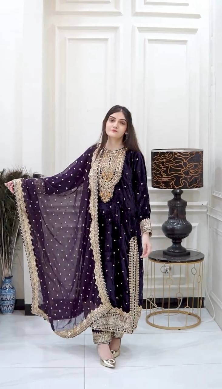 Designer Viscose Velvet Salwar Kameez With Faux Georgette Dupatta For Party
