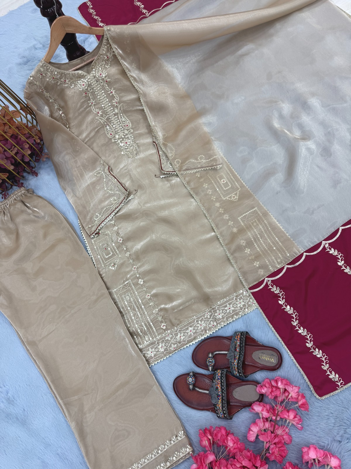 New Collection Silk Kurta Palazzo With Dupatta For Wedding Party Wear Readymade