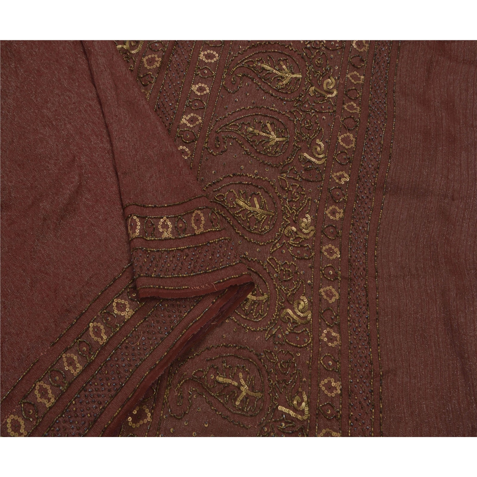 Sanskriti Vintage Dark Red Indian Sarees Art Silk Hand Beaded Craft Fabric Sari