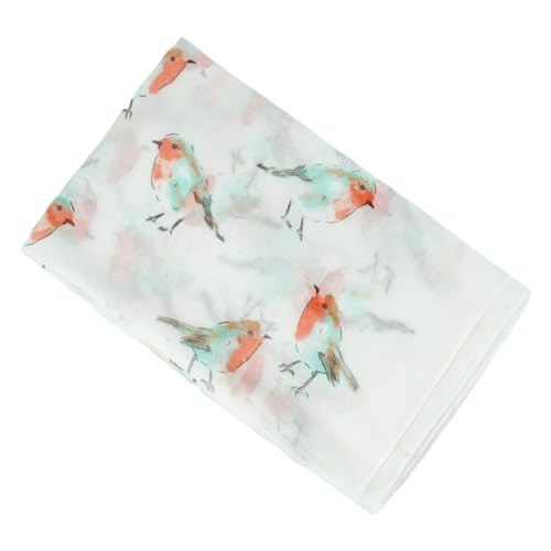 Scarfs for Women Lightweight Floral Birds Print Cotton Scarves Z-tasselwhite