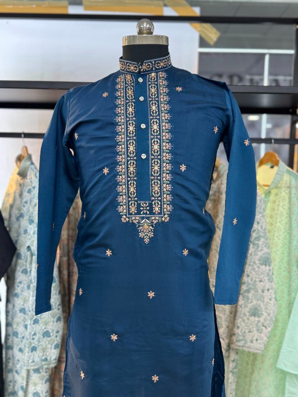 Exclusive Cotton Kurta Pajama Set For Men With Heavy Embroidery Designer Look