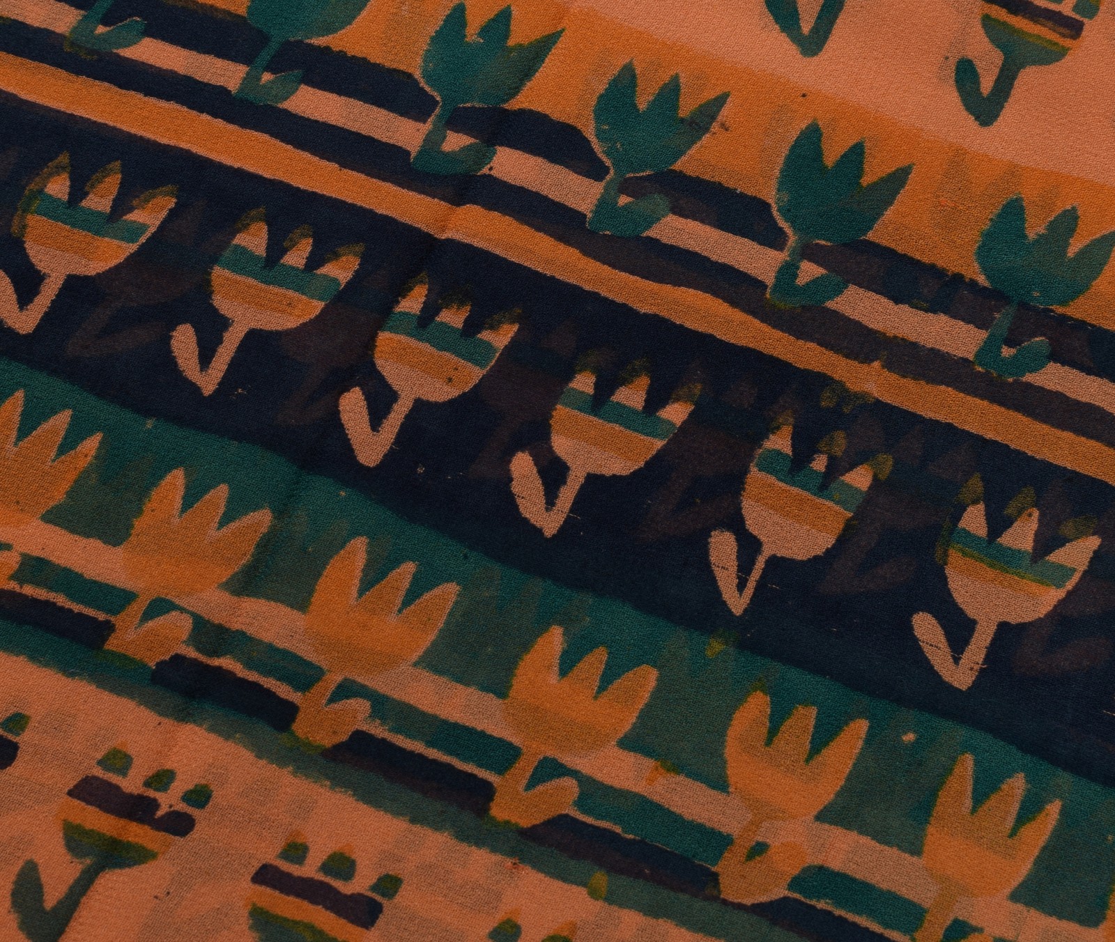 Sushila Vintage Mustard Sari Pure Georgette Silk Hand Block Printed Craft Fabric