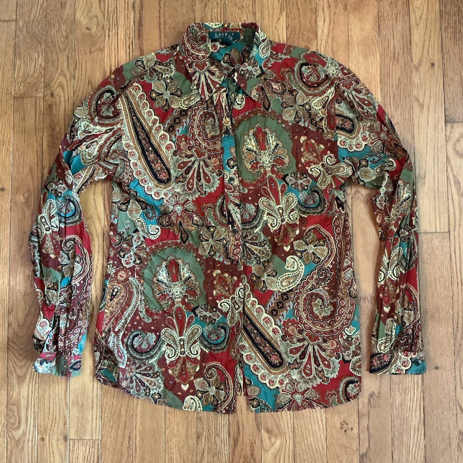Lauren Ralph Lauren Paisley Print Cotton Button Down Shirt Woman’s Sz Med. Boho