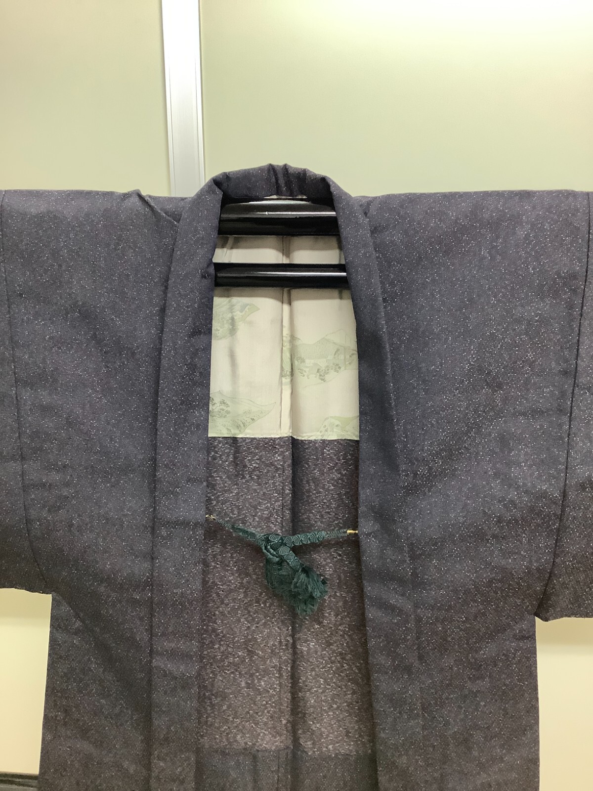 Japanese Vintage Kimono Haori Jacket pure silk navy blue front bunch Height 32in
