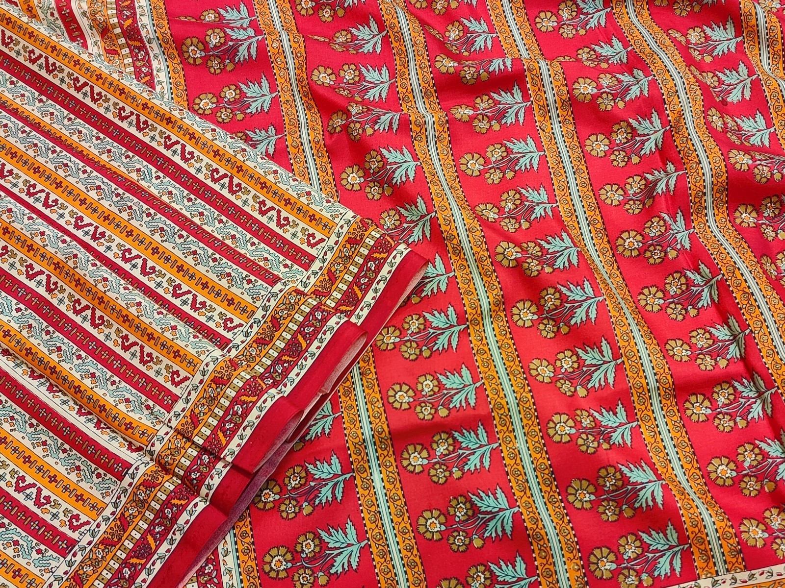Vintage Sari 6Mtr Pure Silk Printed Saree Indian Fabric For Crafting Quilting