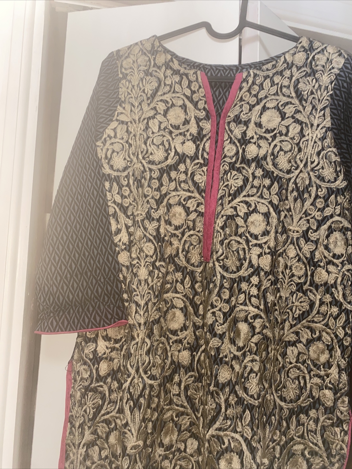 3 piece Embroidered Khaadi suit large full work, cotton lawn chiffon dupatta top