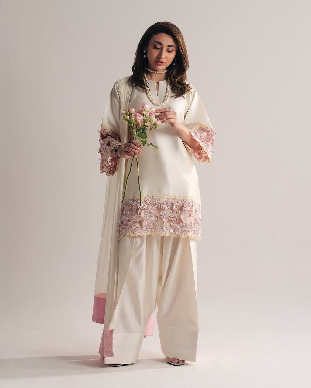 Fancy Designer Crepe Silk Salwar Kameez With Organza Silk Dupatta For Party