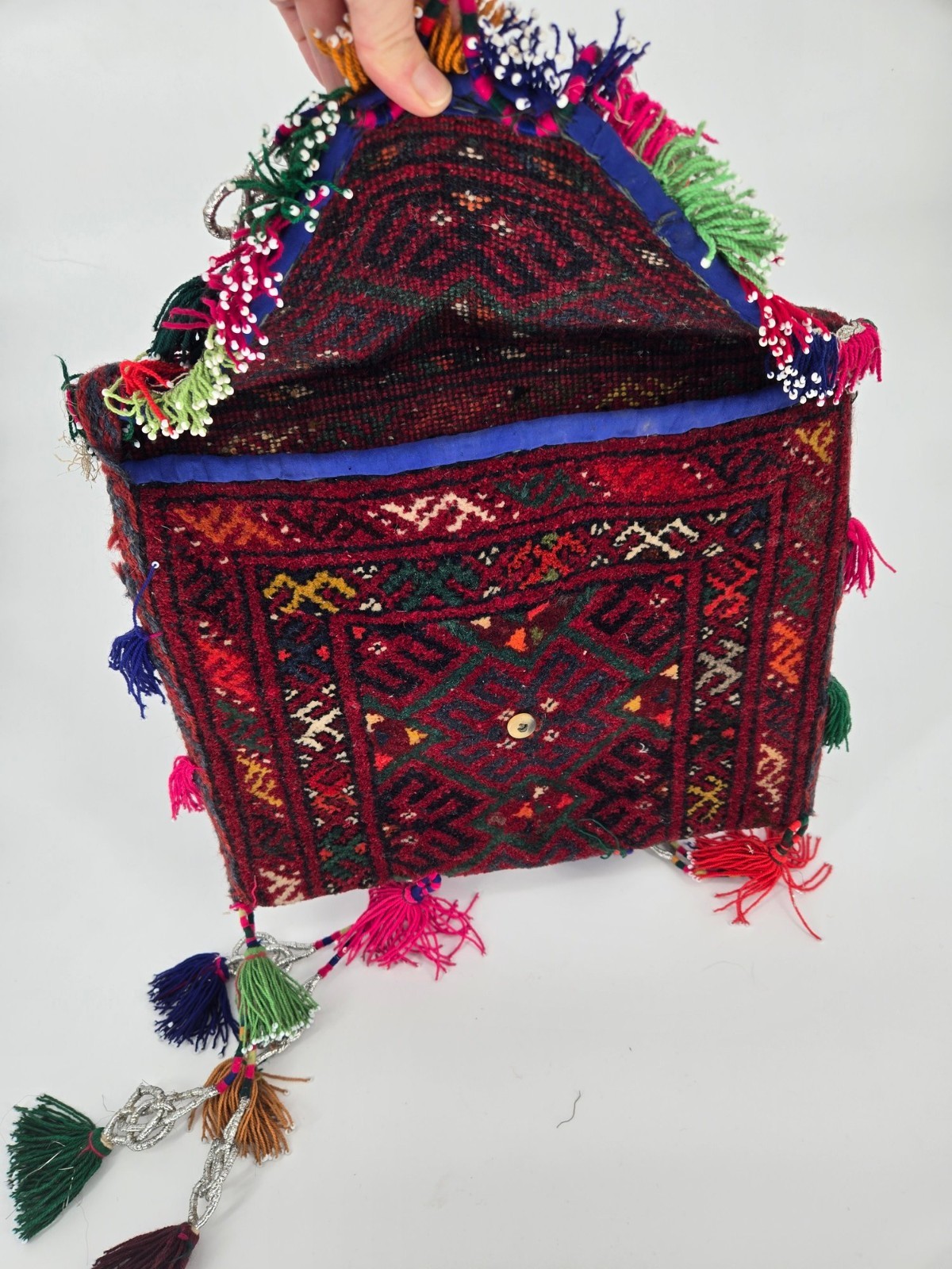 Vintage Hand Knotted 100% Wool Carpet Turkish Bag #2674