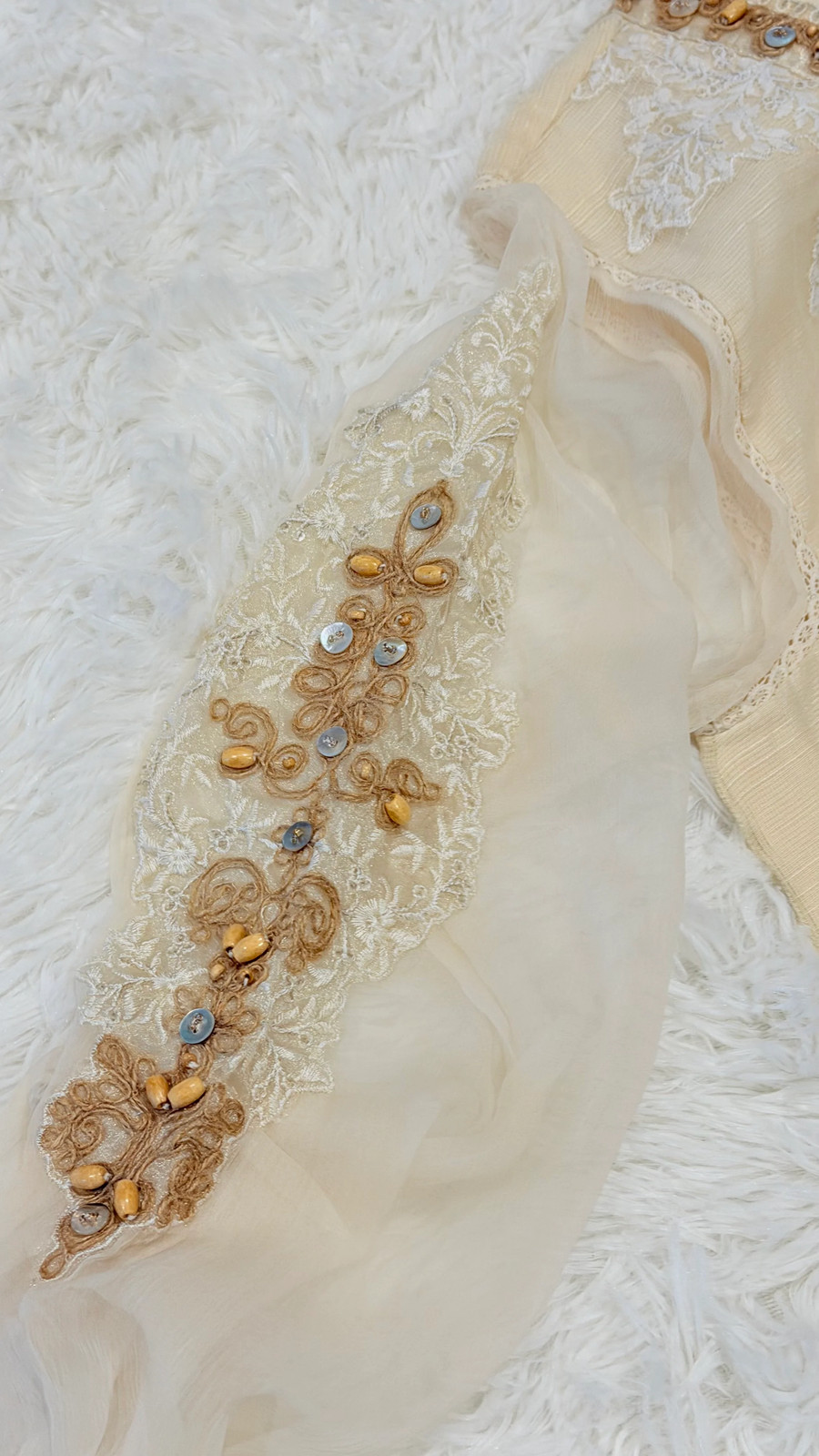 Maria B Cotton Net Cream Shirt with Emboirdery on front and Chiffon Baloon
