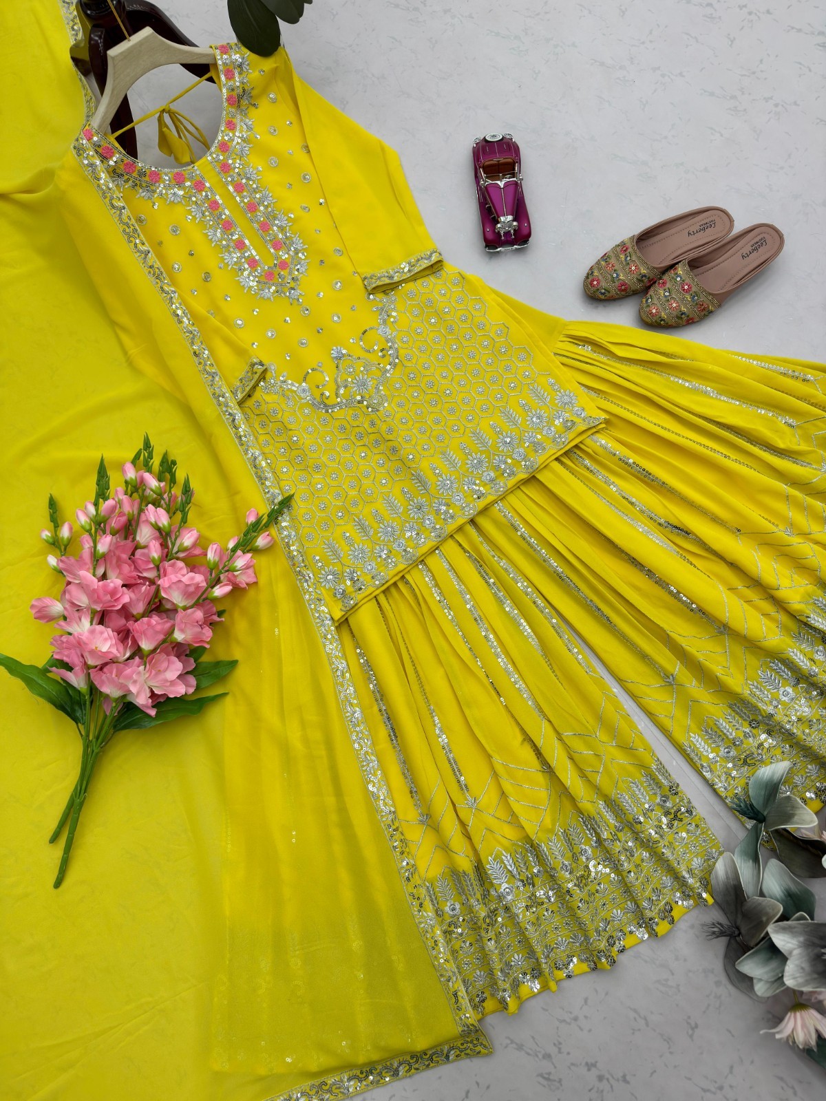 PUNJABI SHARARA PLAZZO KURTI PLAZZO SALWAR KAMEEZ SUIT WOMEN READY MADE DESIGNER