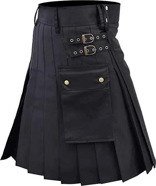 Men’s Kilt 100% Cotton Fabric Jeans Men’s Kilt Black Traditional Scottish Kilt