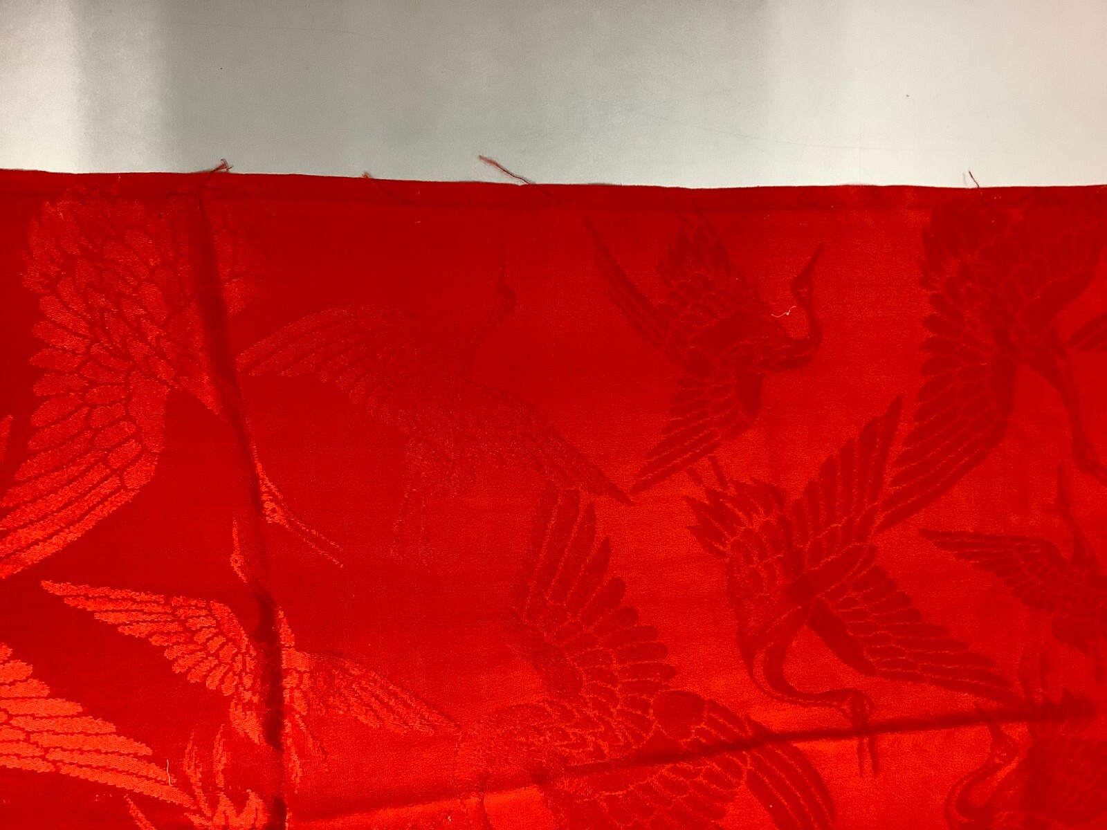 Japanese Vintage Kimono Fabric cloth Boro silk red crane scrub 52.7×12.9inch
