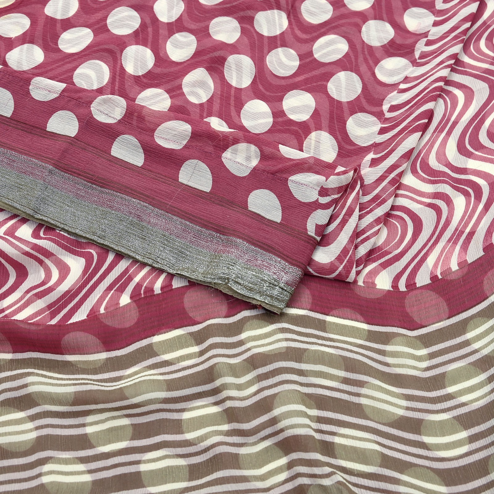 Vintage Pure Chiffon Silk Saree Printed Abstract 5 Yards Fabric DressMaking Zari