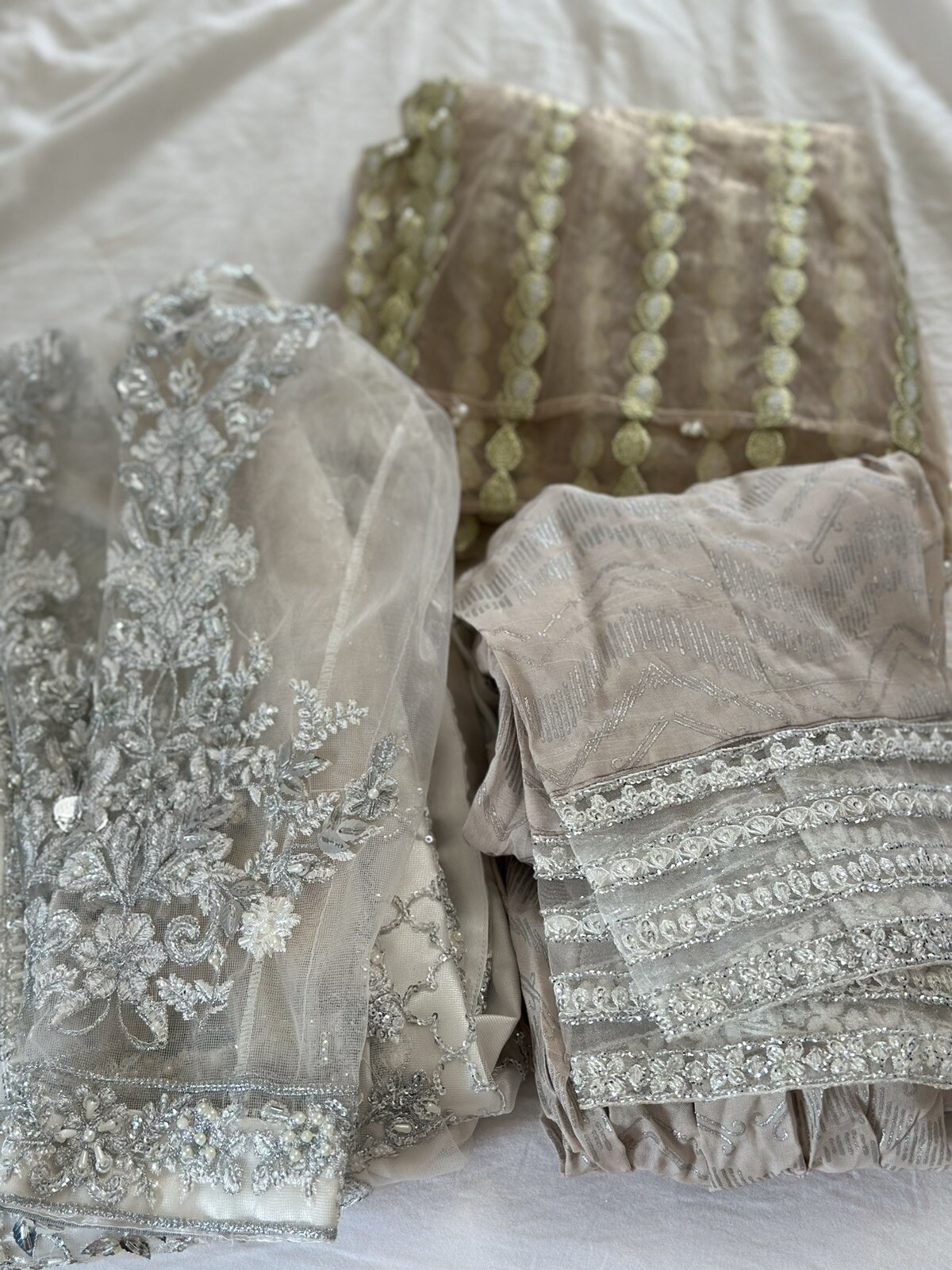 White Blush Pearl Sequence Pakistani Indian Bangladeshi Party Dress Size S