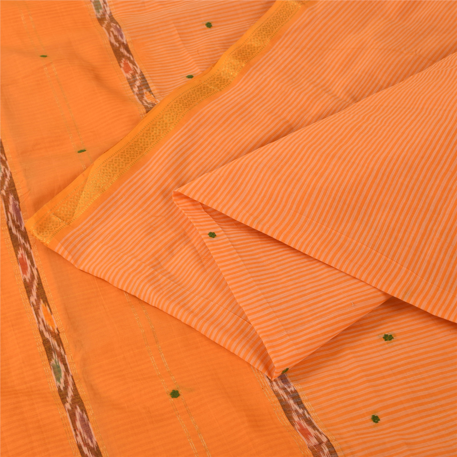 Sanskriti Vintage Mustard Sarees Pure Cotton Ikat Woven Ethnic Sari Craft Fabric