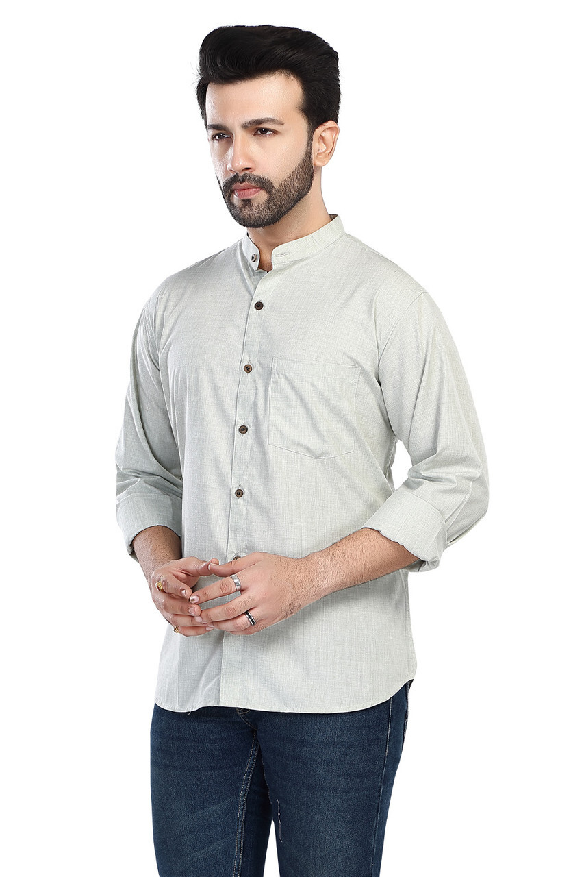 In-Sattva Men’s Banded Sattva-Collar Pure Cotton Summer Button-Down Shirt