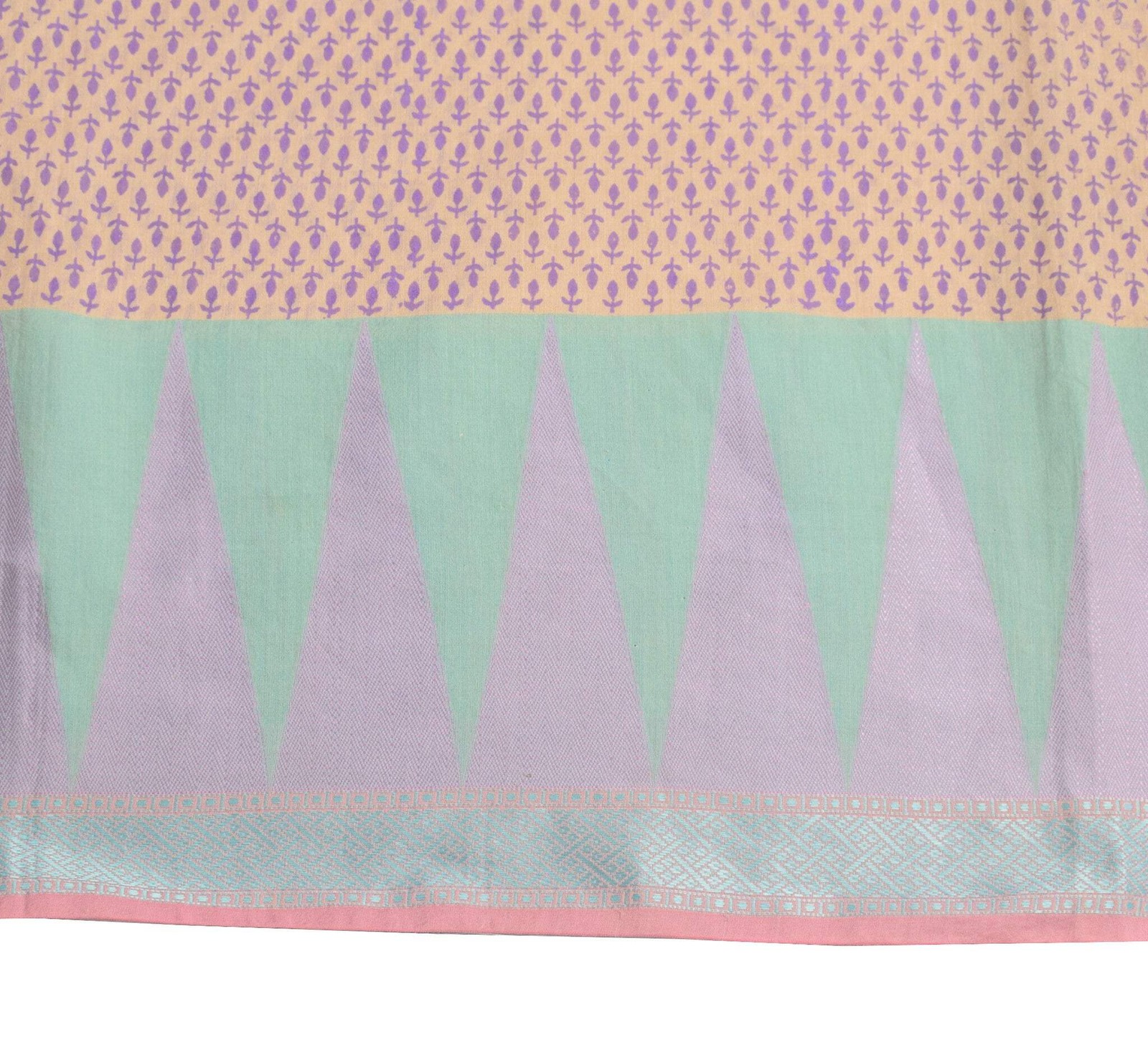 Sushila Vintage Light Brown Saree Pure Cotton Silk Hand Block Print Sari Fabric