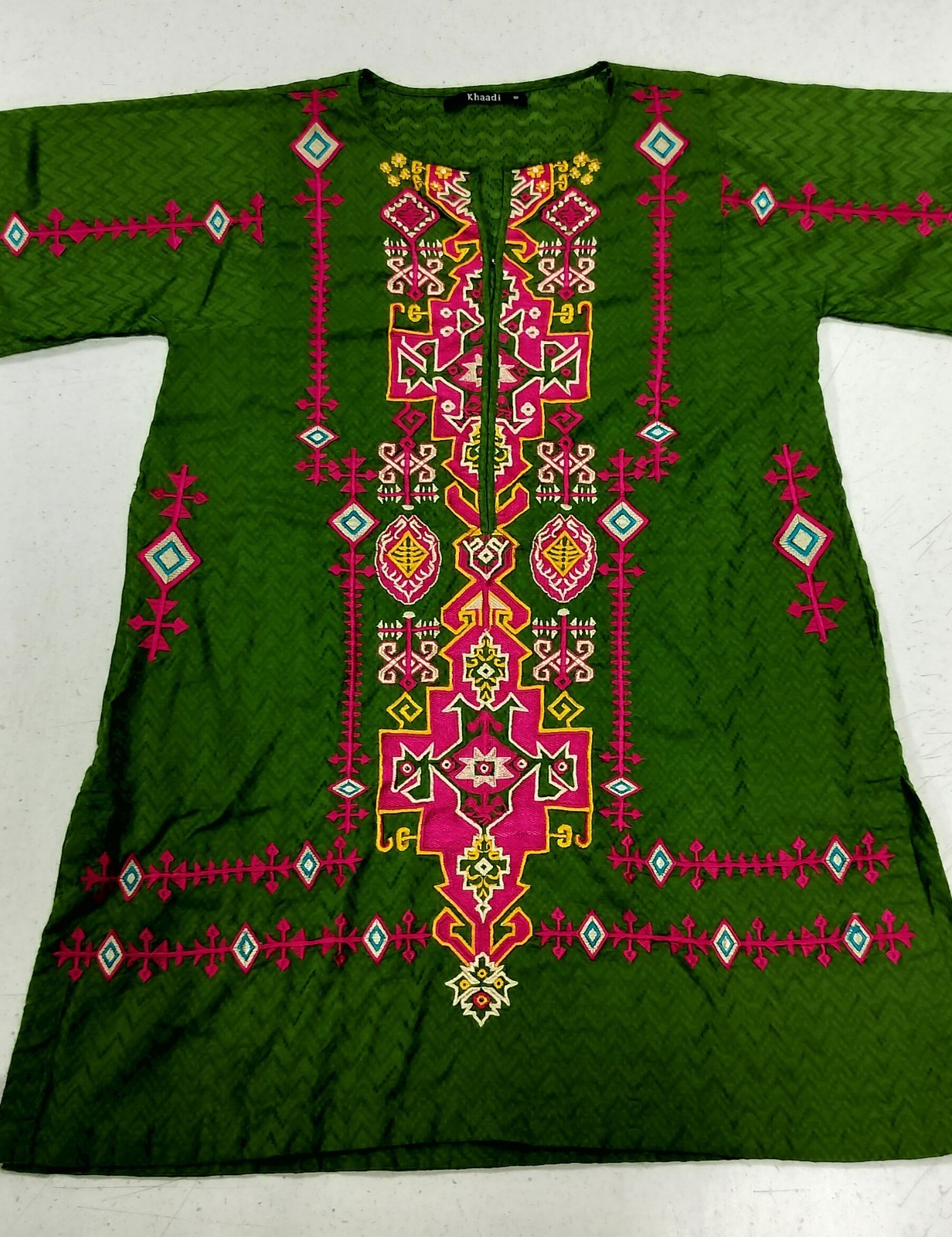 Khaadi Women’s Green Embroidered Kurta Ethnic Pakistani Indian Tunic Size 12