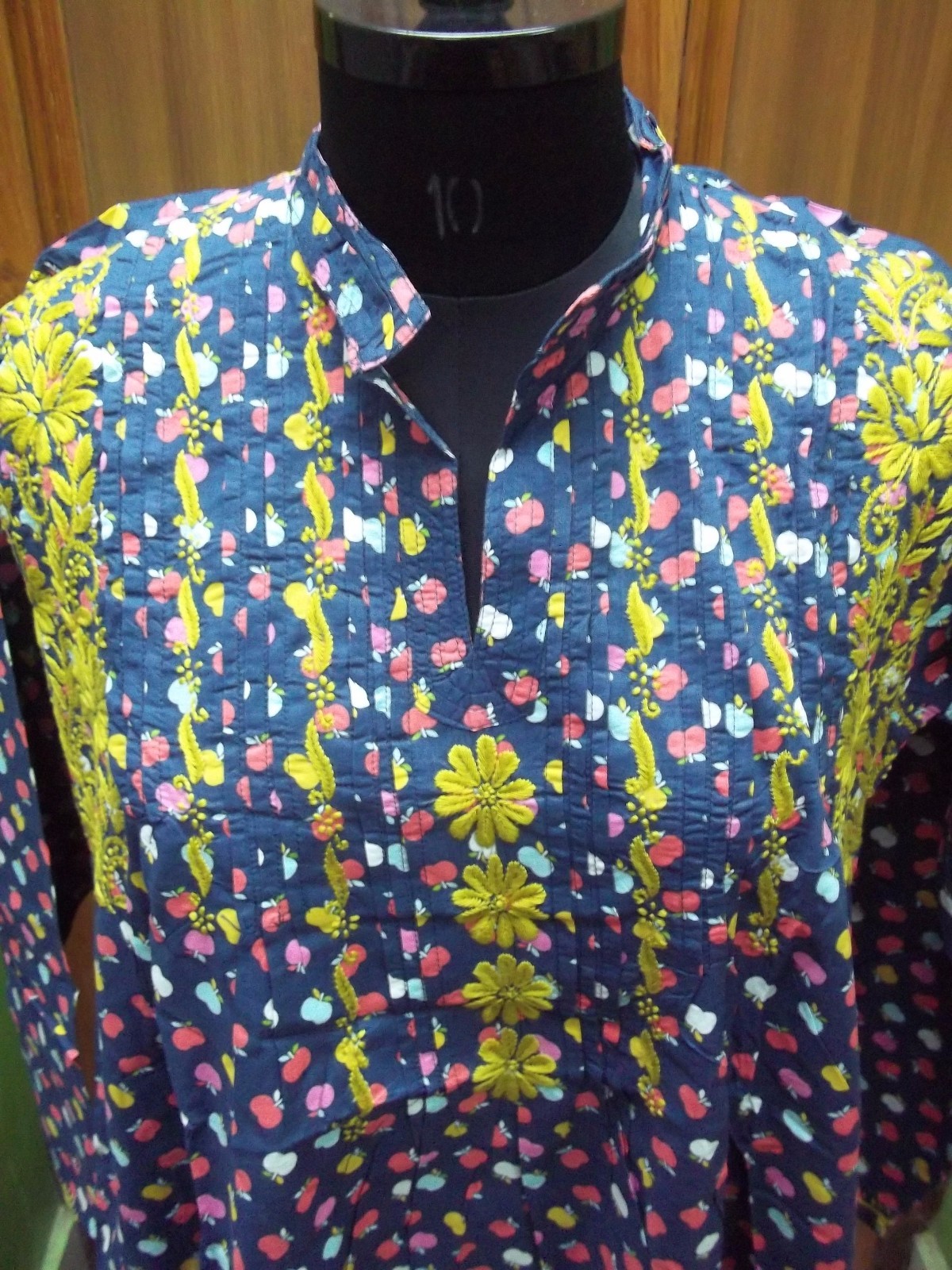 L XL 3XL HANDMADE KURTA 100% COTTON ETHNIC CHIKAN EMBROIDERY TOP MAXI KURTI