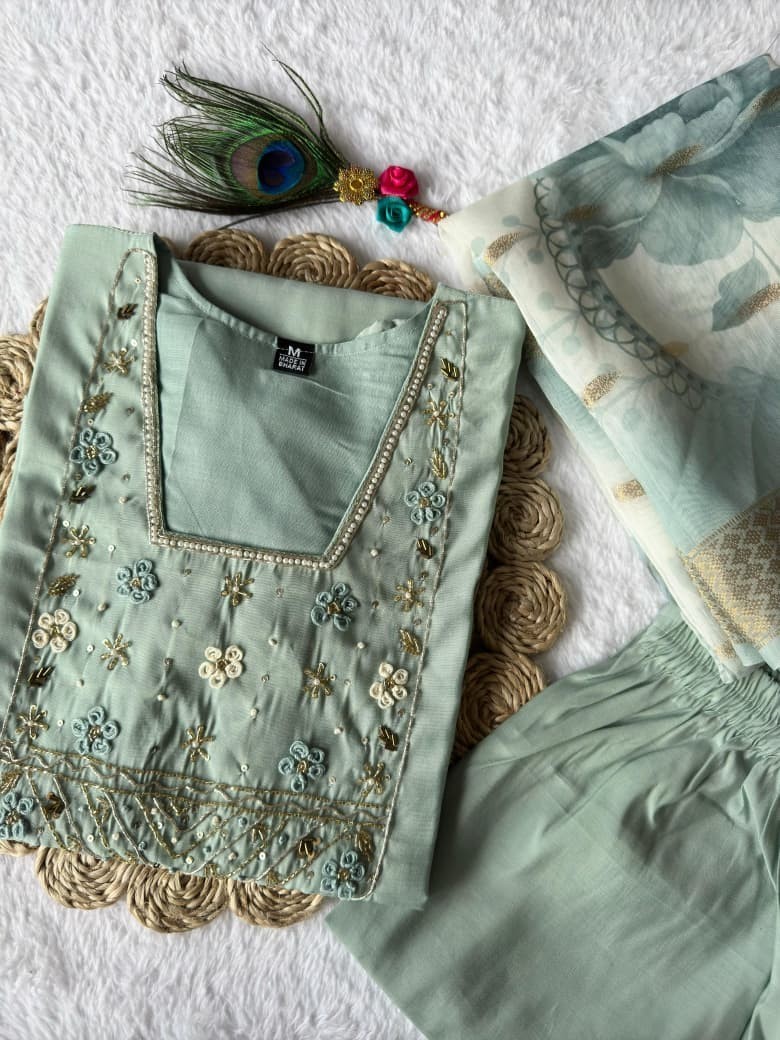 Indian Women Mint Roman Floral Printed Kurta Kurti Top Tunic Ethnic New Dress