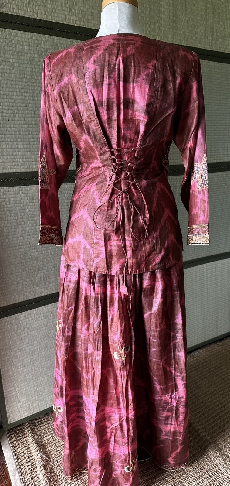 Maroon Lehenga Choli Indian Wedding Bridal Set Silk Embroidery Beading Vintage