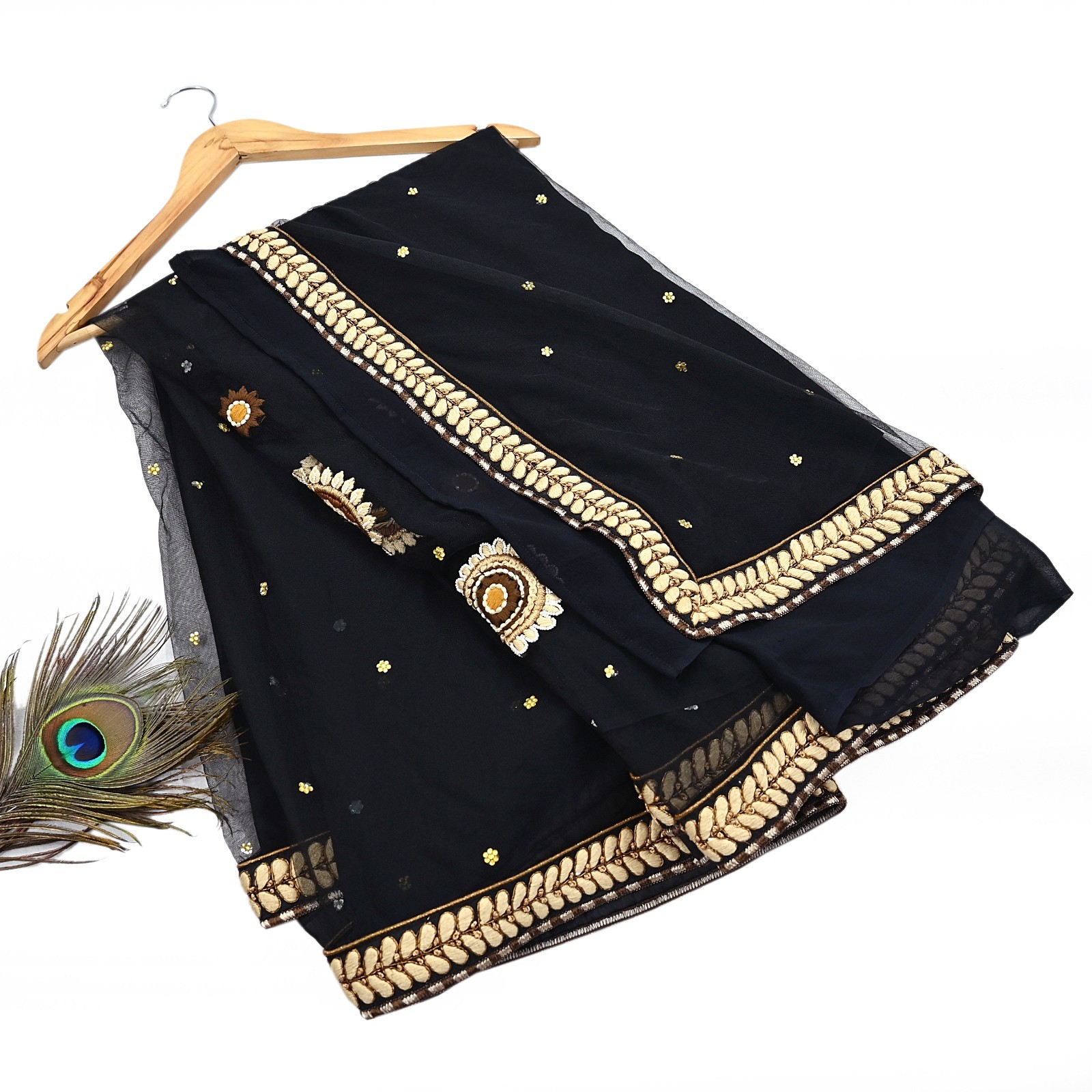 Pre-owned Saree Black Pure Georgette Silk & Net Hand Embroidered Sabyasachi Sari