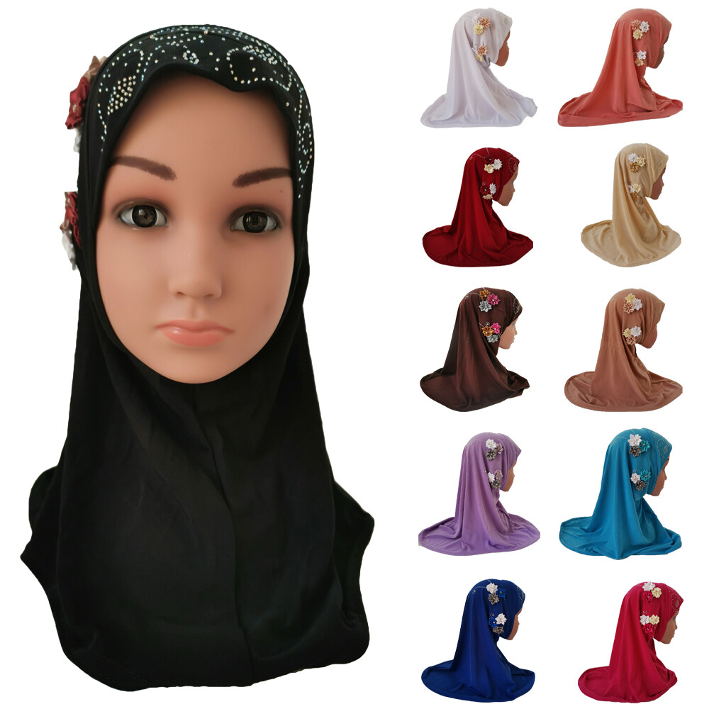 Muslim Kid Girls Hijab One Piece Amira Turban Headscarf Instant Scarf Shawl 2-6Y