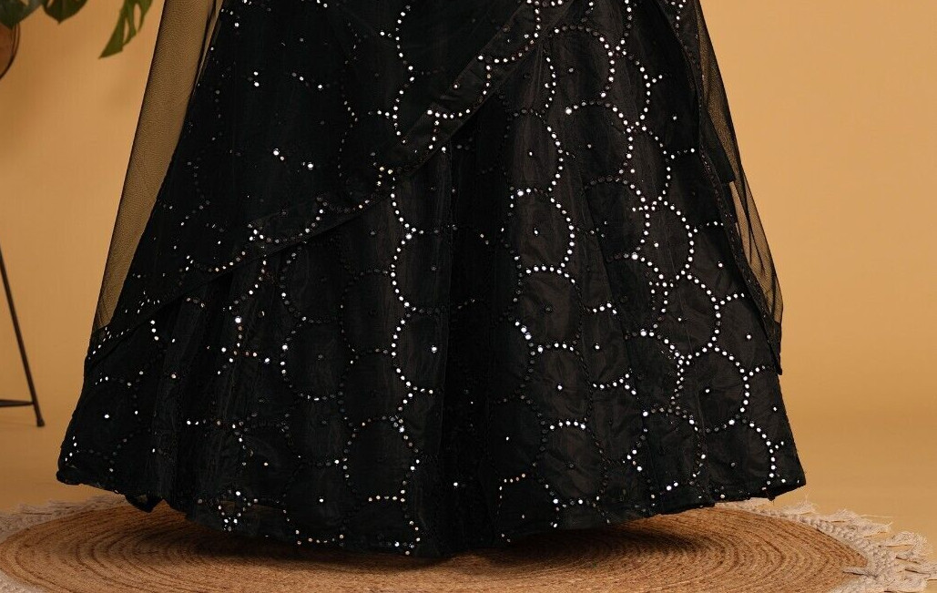 New Black Organza Net Lehenga Choli With Dupatta For Function & Party Wear