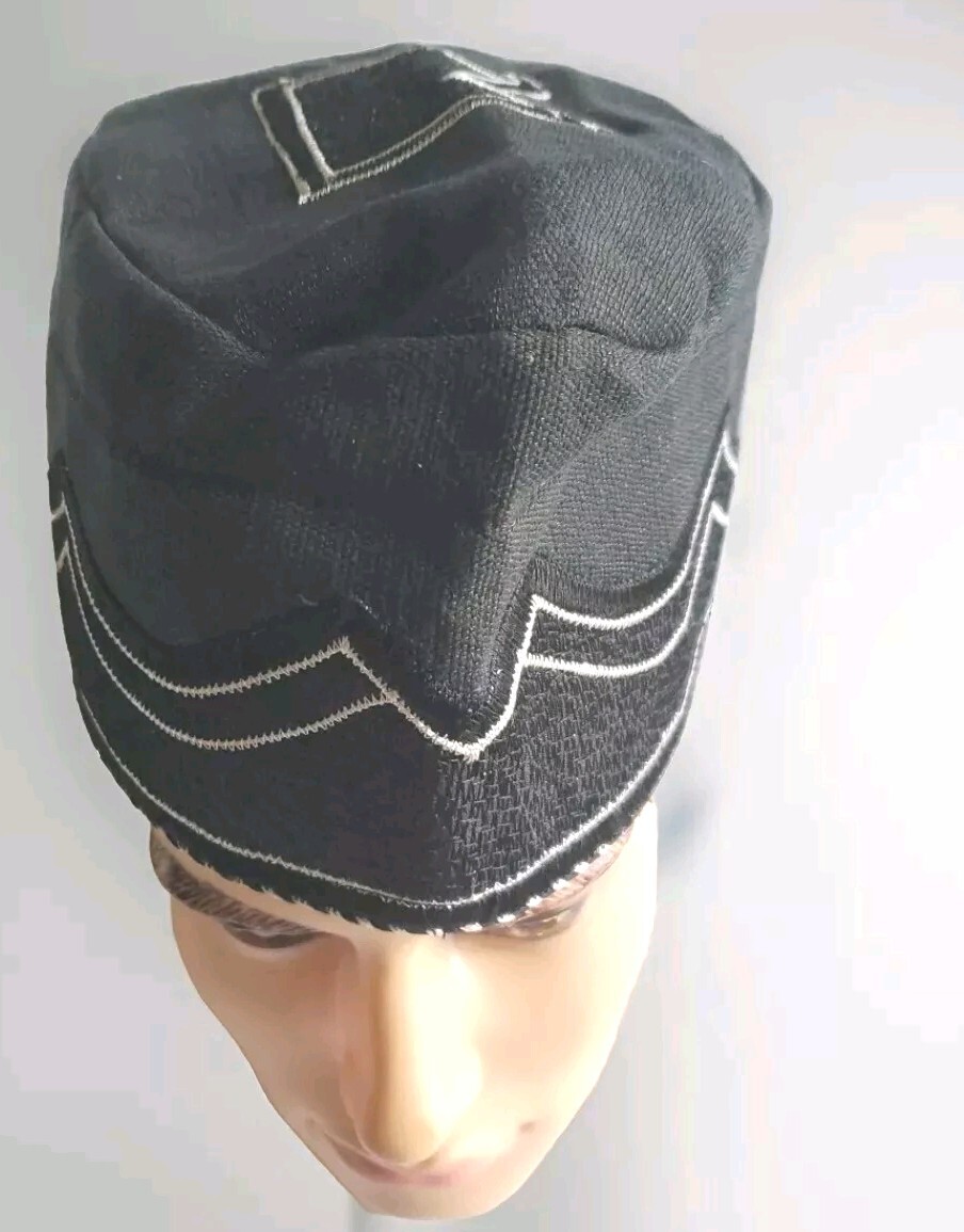 BLACK/WHITE CAP ASO OKE TRADITIONAL ASO EBI FOR MEN, YOUTHS AND BOYS. SIZE 24.