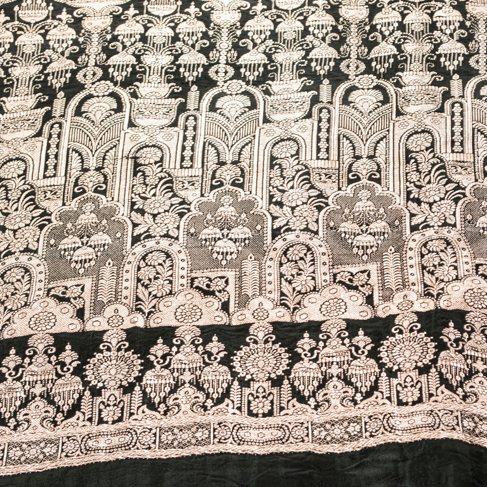 Sanskriti Vintage Black Pure Satin Sarees Banarasi Brocade Zari Hand-Woven 6+Yd