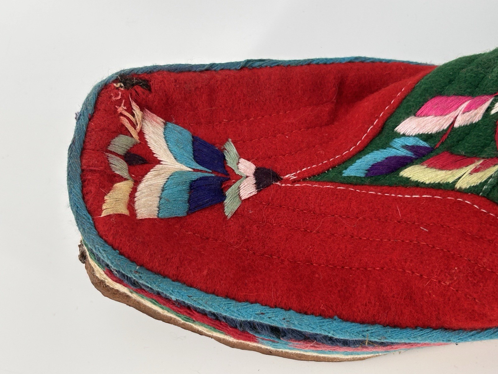 Vintage 1960s Tibetan Felt Hand Embroidered Felt Boots Boho Mongolian Himalayan