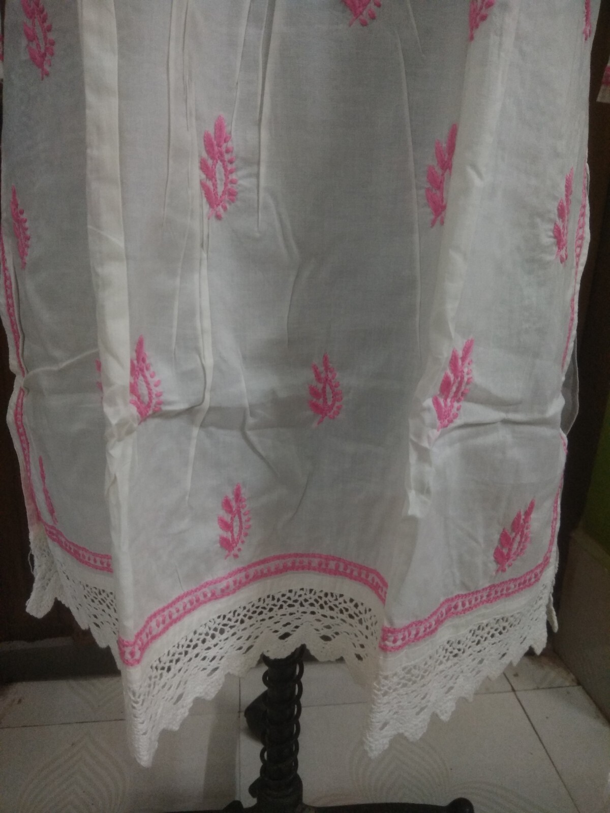 EXCELLENT L 42″ ETHNIC 100% COTTON HANDMADE TOP CHIKAN EMBROIDERY KURTA KURTI