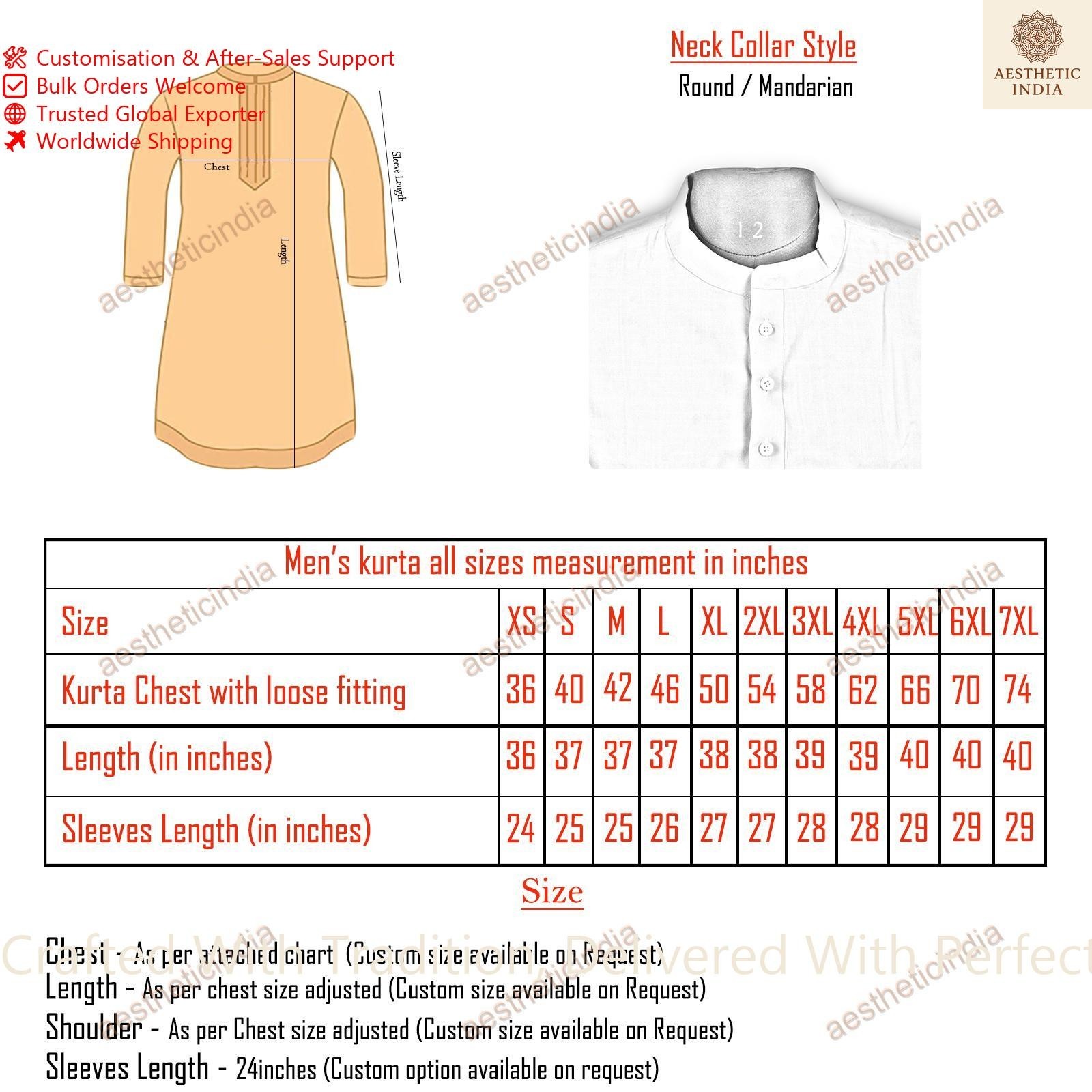 Indian Cotton Mens Shirt Long Sleeve Kurta Loose Black Kurta