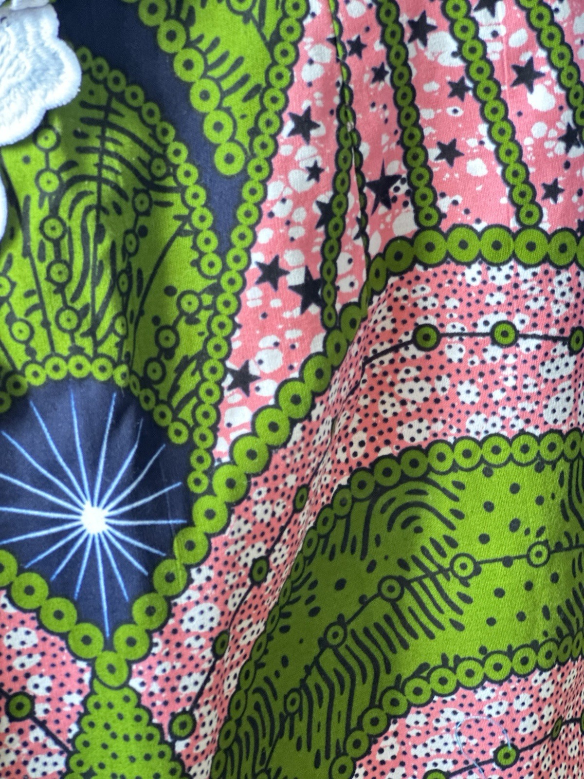 Handmade African Kaftan Dress with White Lace Sleeves Multi-Color for Women M