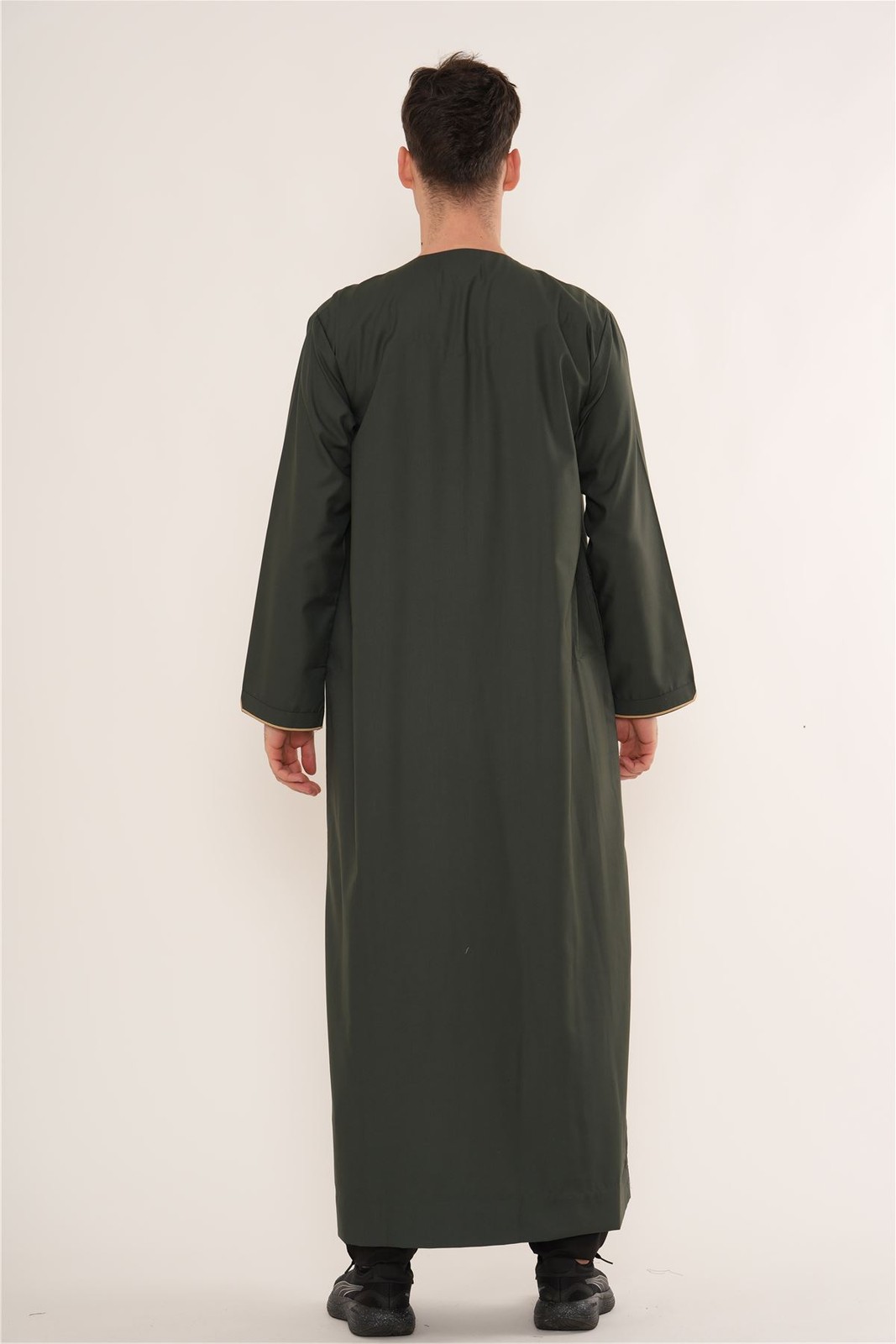 Men’s Green Thobe Emirati Omani Jubba Islamic Muslim Eid Gold Embroidery